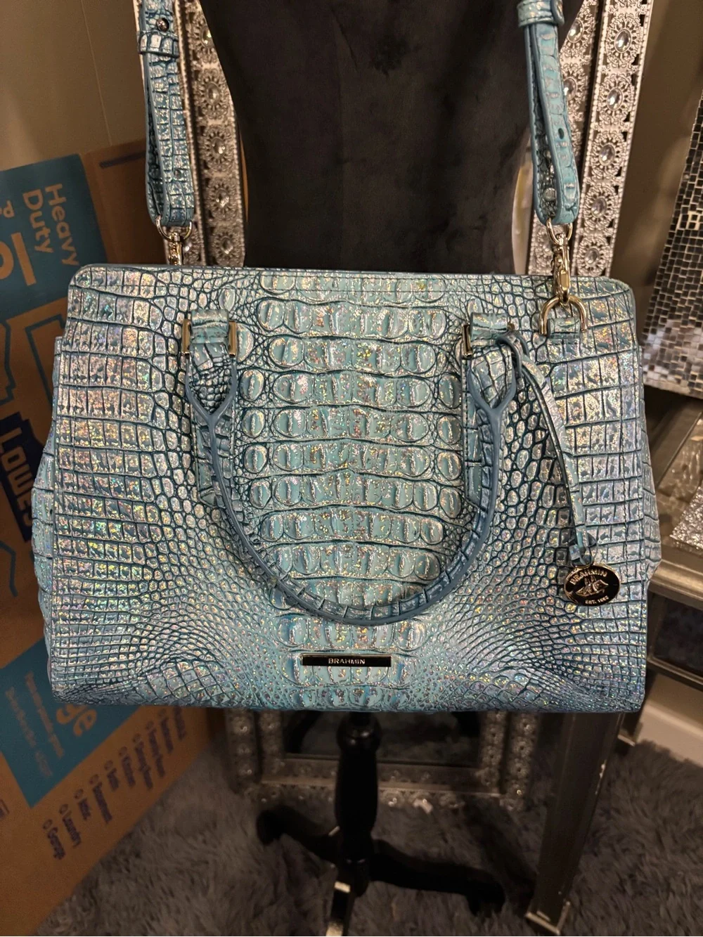🌟Brahmin Teal Croc-Embossed Leather Satchel